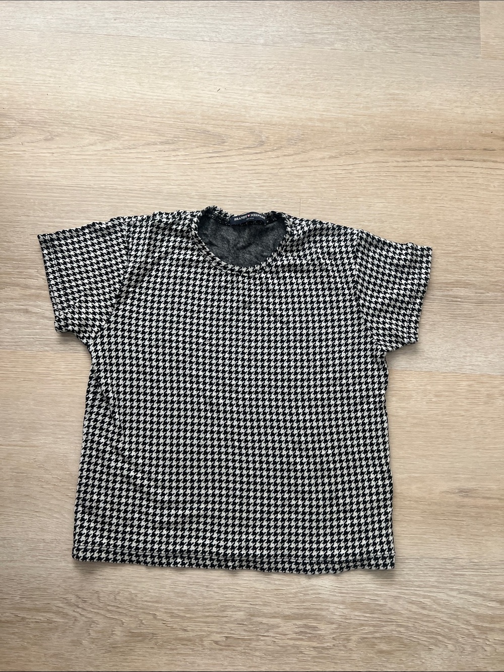 Brandy Melville Black & White Houndstooth Short Sleeve Top